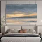 “Subtle Abstract Sunset in Gray, Orange & Neutrals” - Minimalist Seascape Painting On Canvas PT016