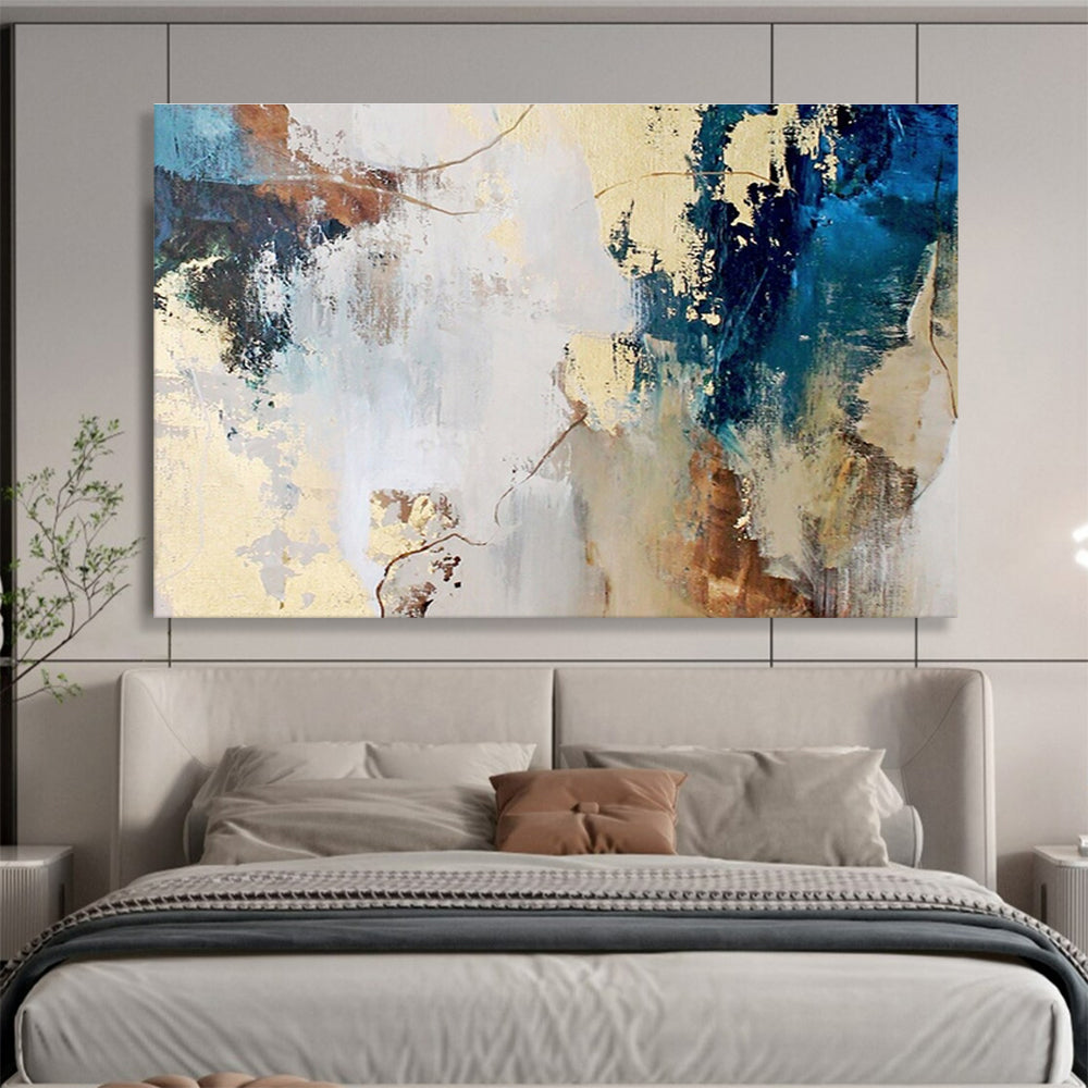 Blue, Brown, and White Abstract Modern Abstract Painting On Canvas DKS130