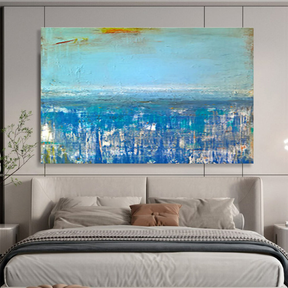 “Blue - hued Abstract Seascape” - Dreamy Impressionistic Painting On Canvas DKS389