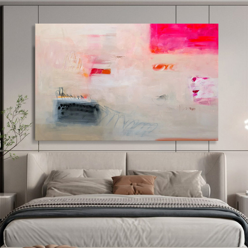 Pink & Red Subtle Abstract Painting On Canvas DKS025