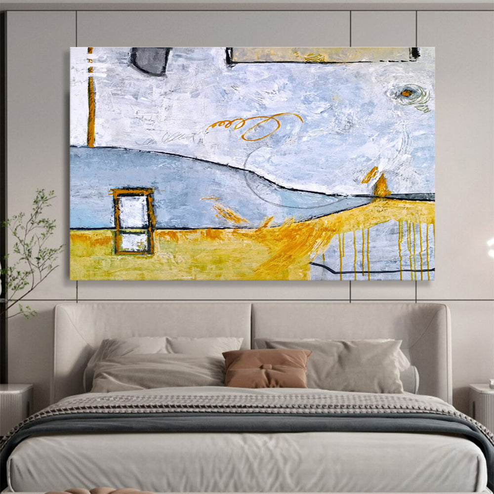 “Blue And Yellow Abstract Composition” - Abstract Painting On Canvas DKS563
