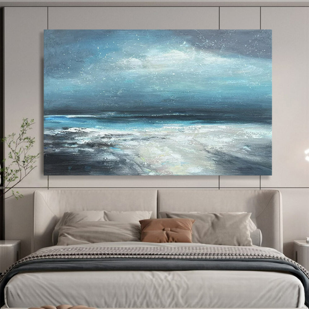 “Moonlit Blue Ocean Waves” - Impressionist Maritime - Painting On Canvas PT1787