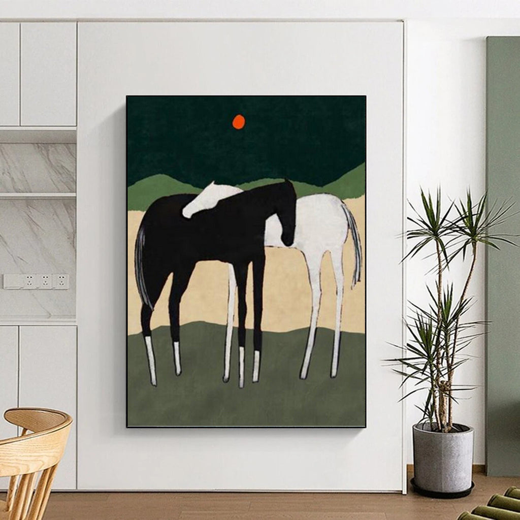 “Minimalist Horses in Nature’s Hues” - Minimalist - Inspired Animal Painting On Canvas PT1412