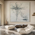 White, Black, Blue with Linear Drips "Dripping Rhythm" Abstract Painting On Canvas PS1315