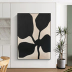 “Black Floral Silhouette on Light Beige” - Nature - Inspired Minimalist Painting On Canvas PT1077