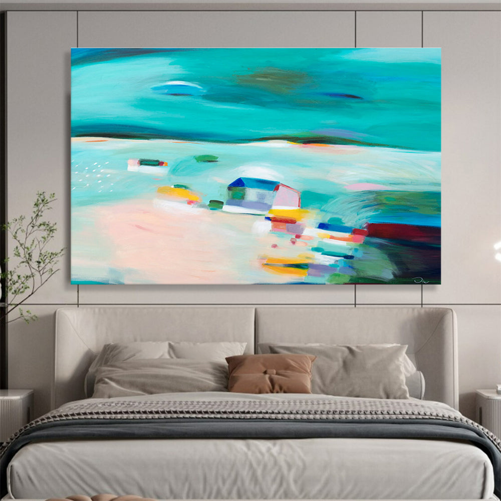Bright Coastal Abstract Painting On Canvas DKS058
