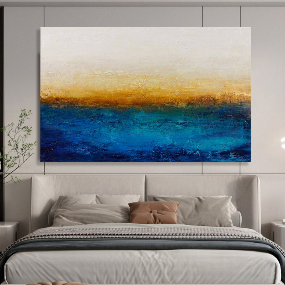 “Blue - Gold Horizon” - Abstract, Minimalist - Styled Painting On Canvas DKS007