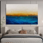 “Blue - Gold Horizon” - Abstract, Minimalist - Styled Painting On Canvas DKS007