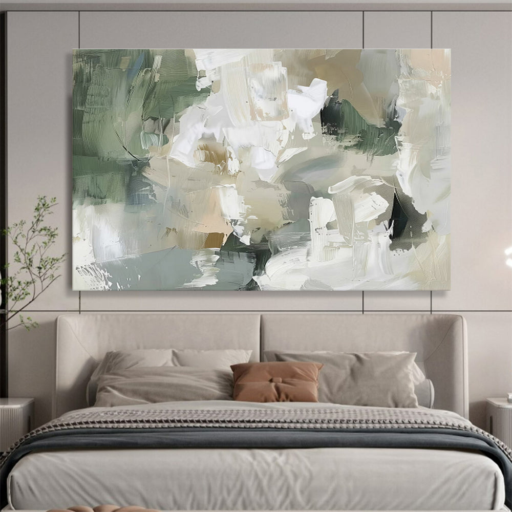 “Green - White Abstract Fusion” Abstract Painting On Canvas DKS235