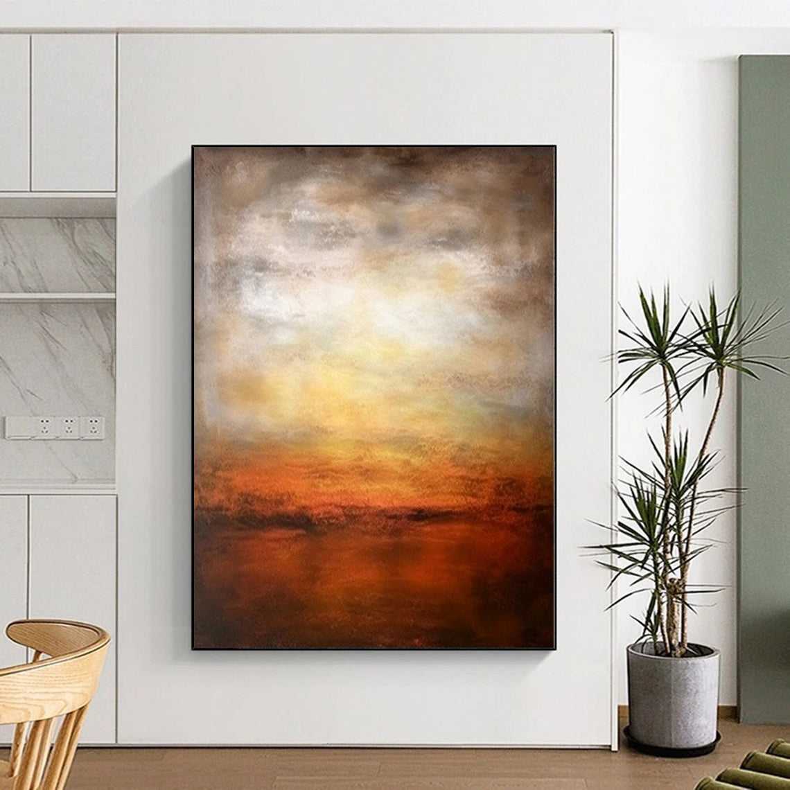 “Warm Toned Abstract Sunset Scene” - Serene Abstract Painting On Canvas PS0287