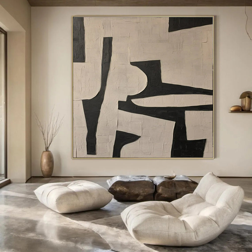 Black and White Geometric, "Monochrome Geometry" – Abstract Geometric Painting On Canvas PS0945