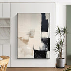 Black - White - Beige Geometric Textures Minimalist Abstract Painting On Canvas DS056