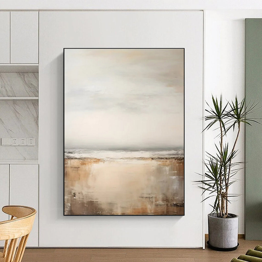 “Beige - Grey Abstract Serene Horizon” Painting On Canvas PS0842