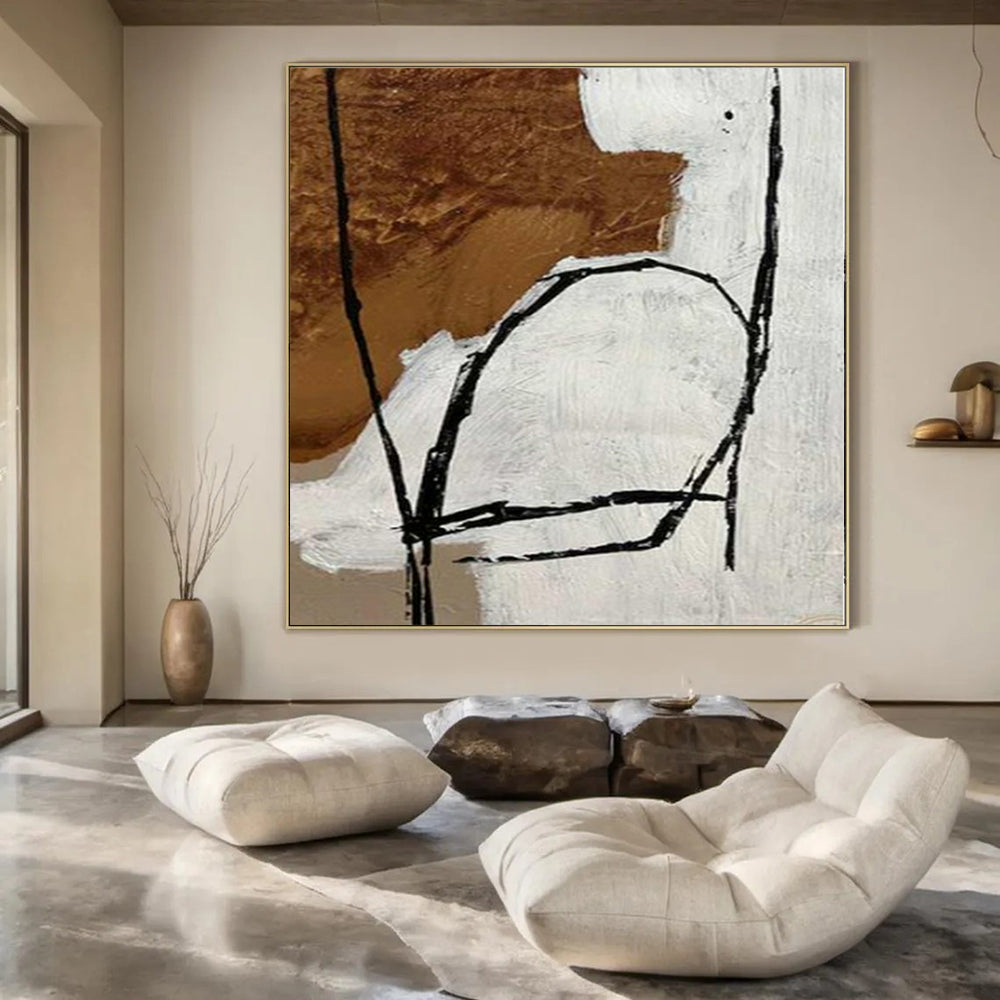 Brown, White and Black with Expressive Outlines "Abstract Figure" Abstract Painting On Canvas PS1127
