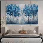 “Blue Trees Against Gray - White Background” - Abstract Landscape - Painting On Canvas PT1758