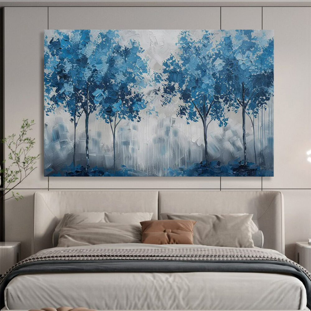 “Blue Trees Against Gray - White Background” - Abstract Landscape - Painting On Canvas PT1758