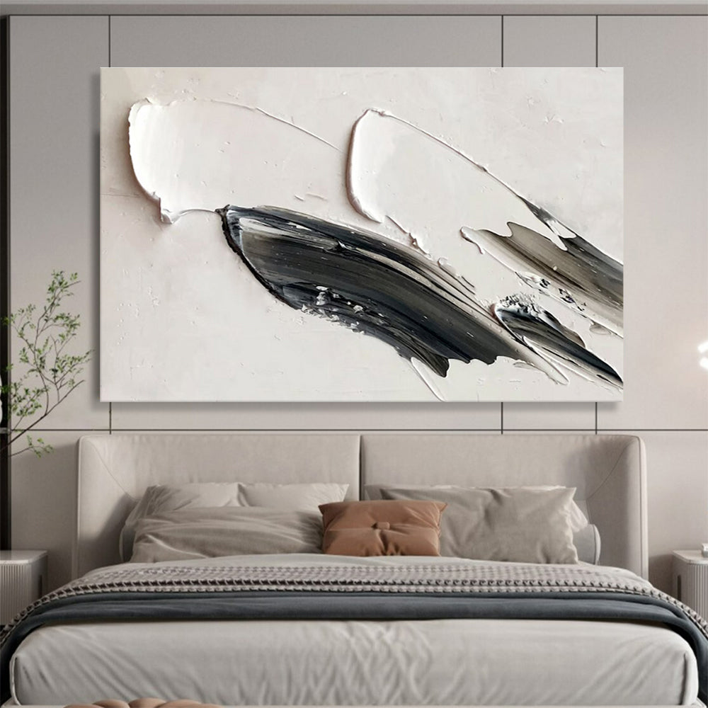 “Black - White Textured Strokes” - Minimalist Oil Painting on Canvas DKS908
