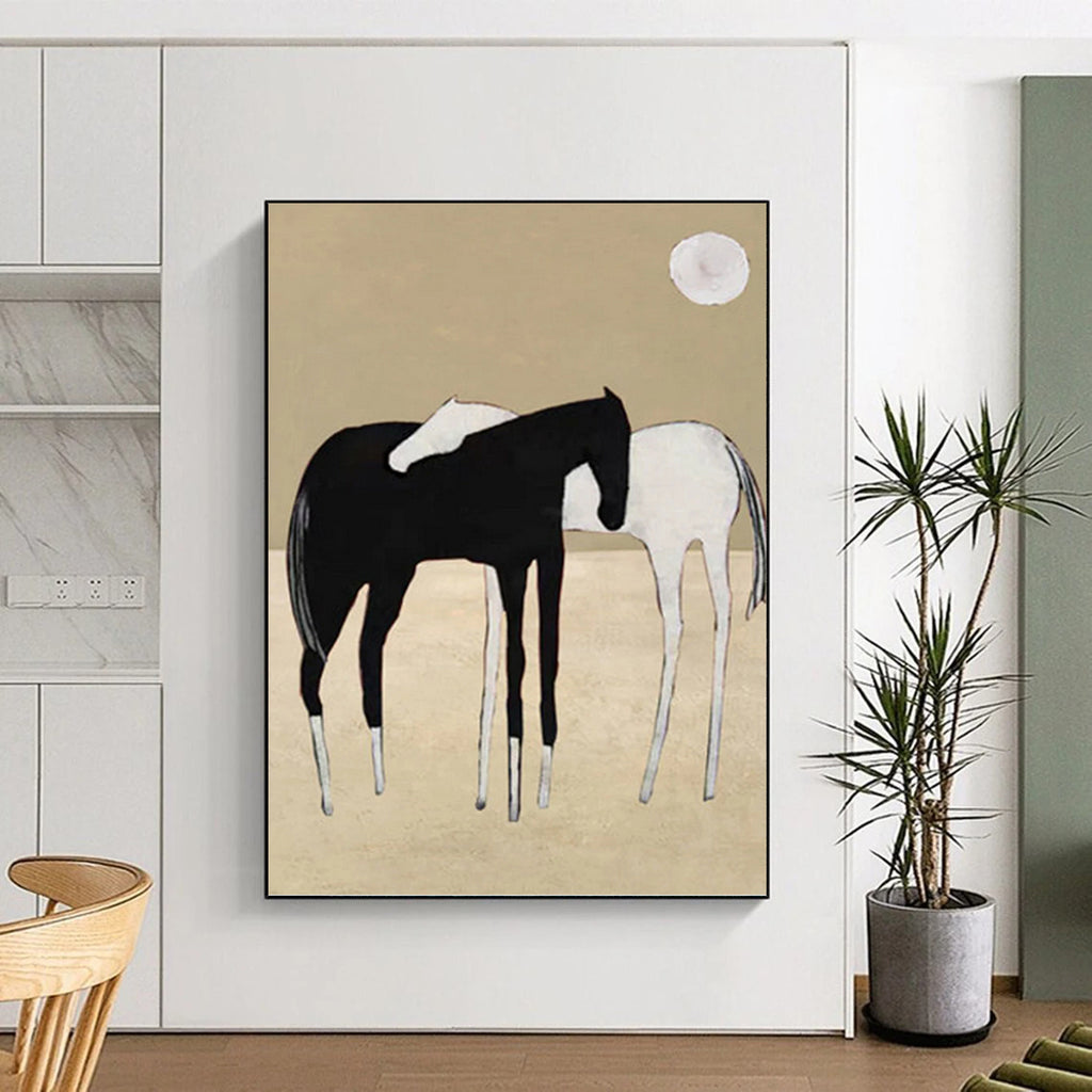 “Minimalist Black & White Horses” - Minimalist - Inspired Animal Painting On Canvas PT1410