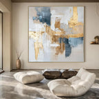 Gray, Gold, Blue with Abstract Layers "Gilded Mornings" Abstract Painting On Canvas PS1269