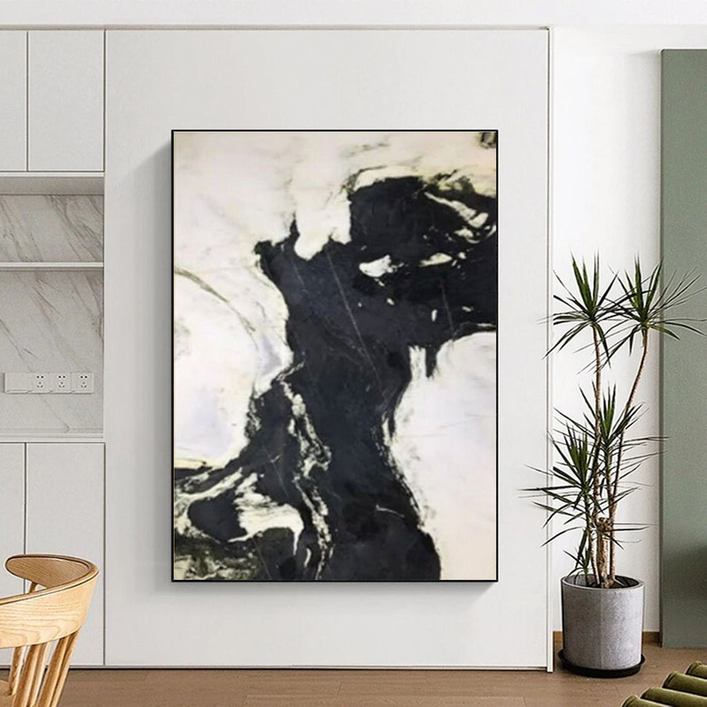 “Black - White Abstract Flow” - Black, White Abstract Expressionist Painting On Canvas PS0733