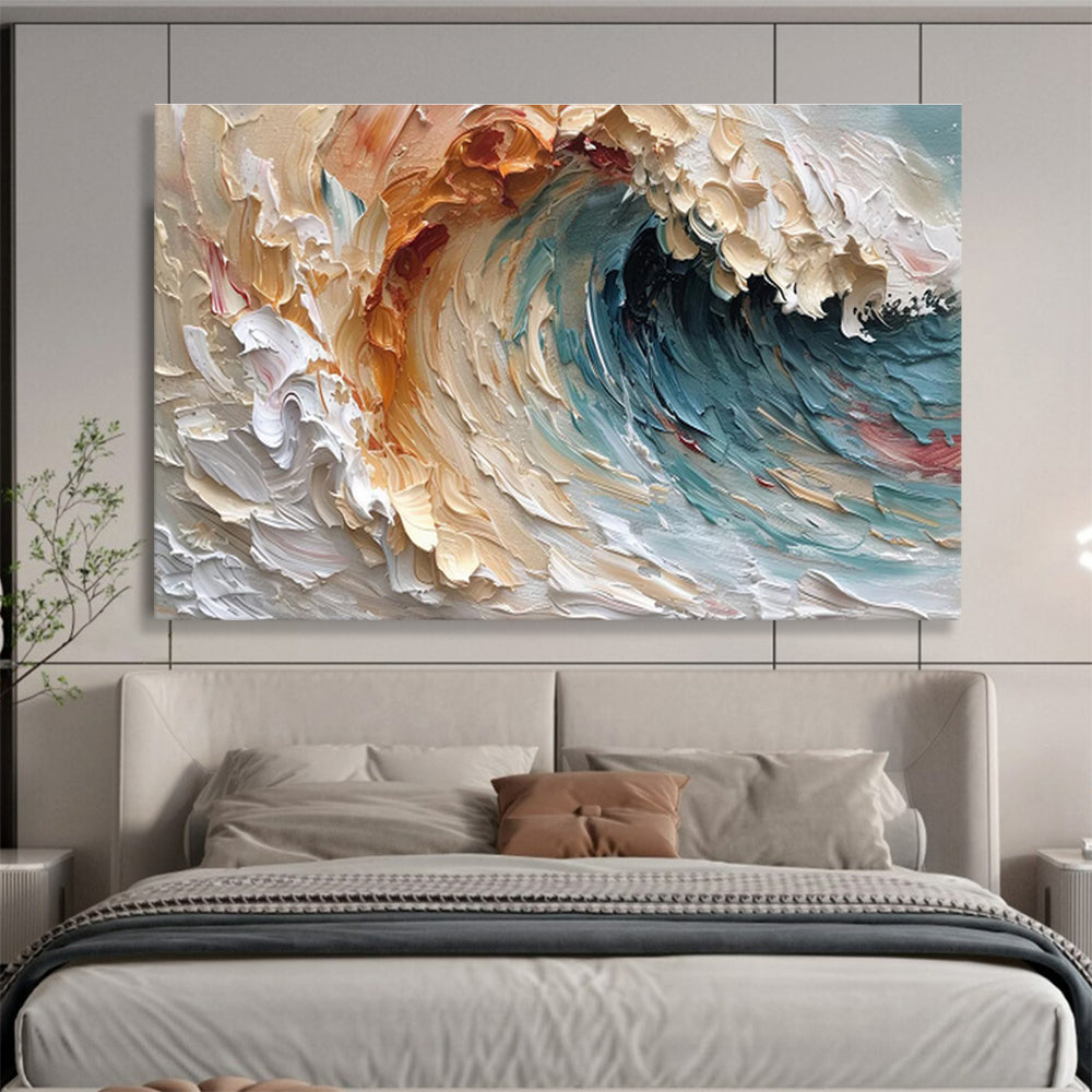 Sunset Wave - Impasto Sea Oil Painting, Great for Beach House & Balcony DKS676