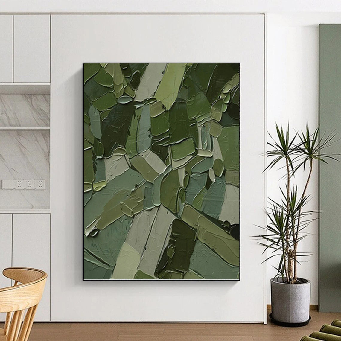 “Green Patchwork Abstract” - Cubist Abstract Painting On Canvas PT1211