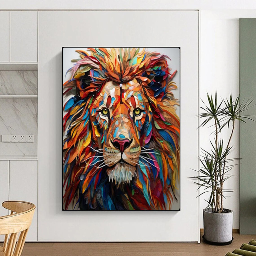 Colorful Collage Lion, Pop Art Inspired, Painting On Canvas PT2136