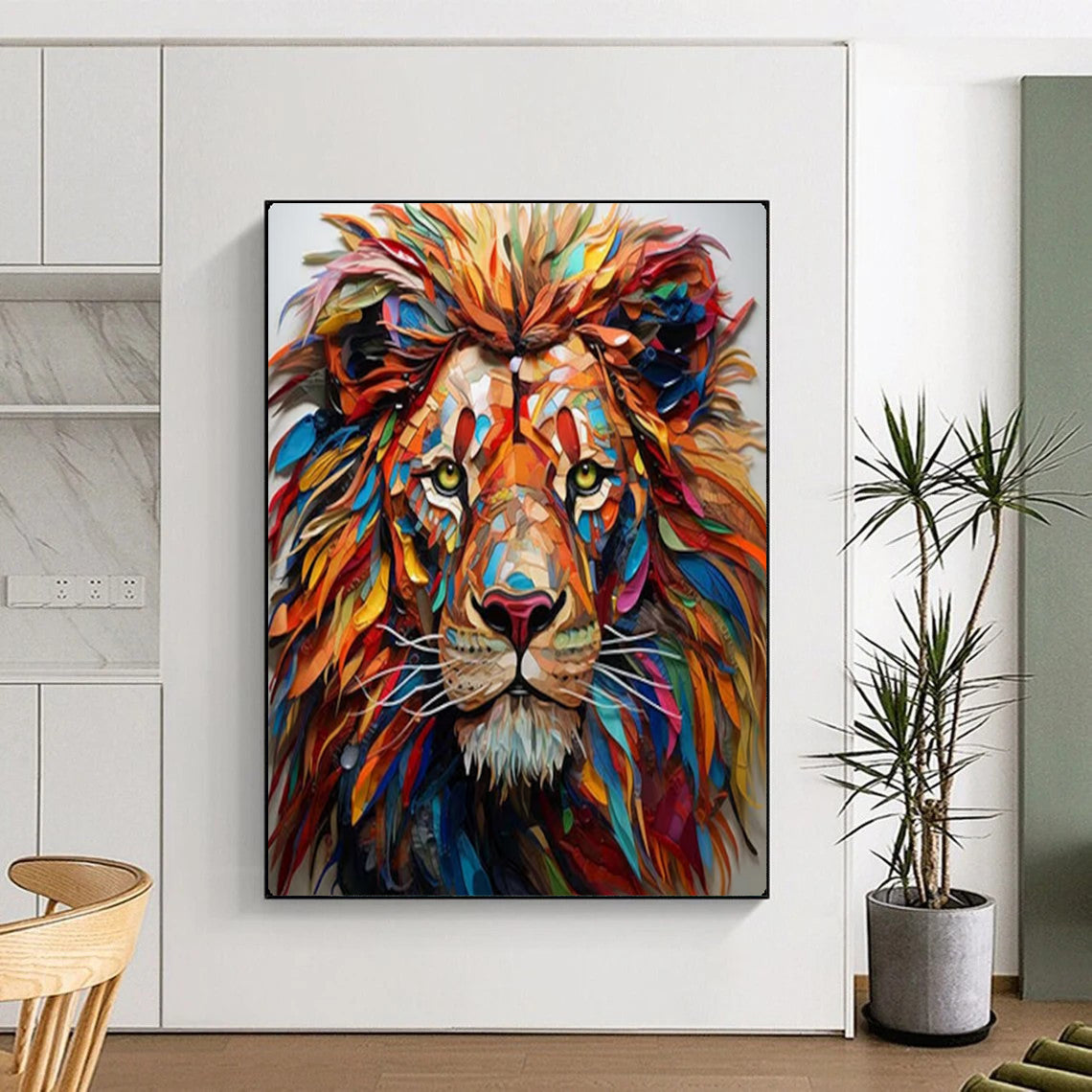 Colorful Collage Lion, Pop Art Inspired, Painting On Canvas PT2136