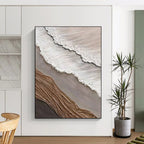 “White, Grey, and Brown Textured Wave Collage” - Mixed - Media Coastal Painting On Canvas DS344