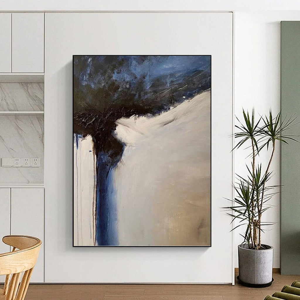 “Blue and White Abstract Flow” - Abstract, Blue - Accented Painting On Canvas PT1499