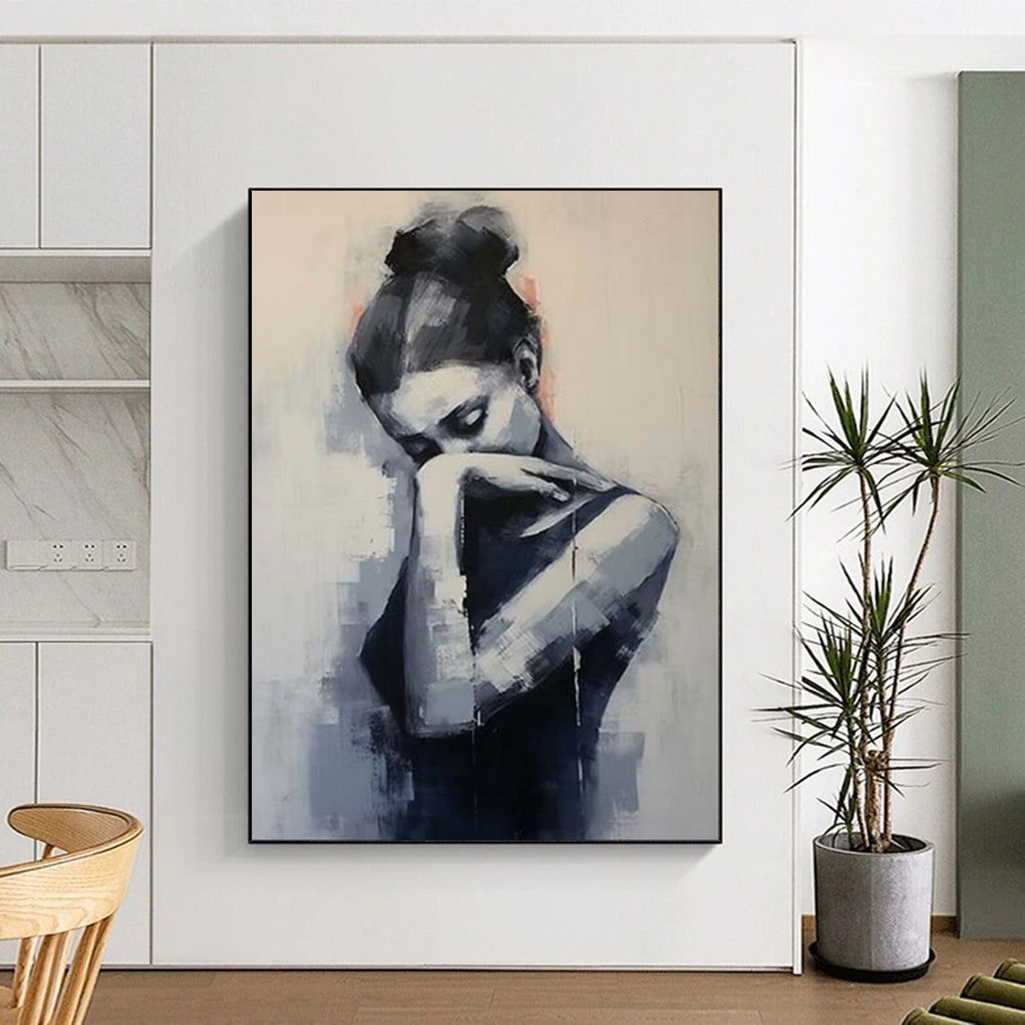 “Monochromatic Abstract Figure in Contemplation” - Abstract Figurative Painting On Canvas PT1910