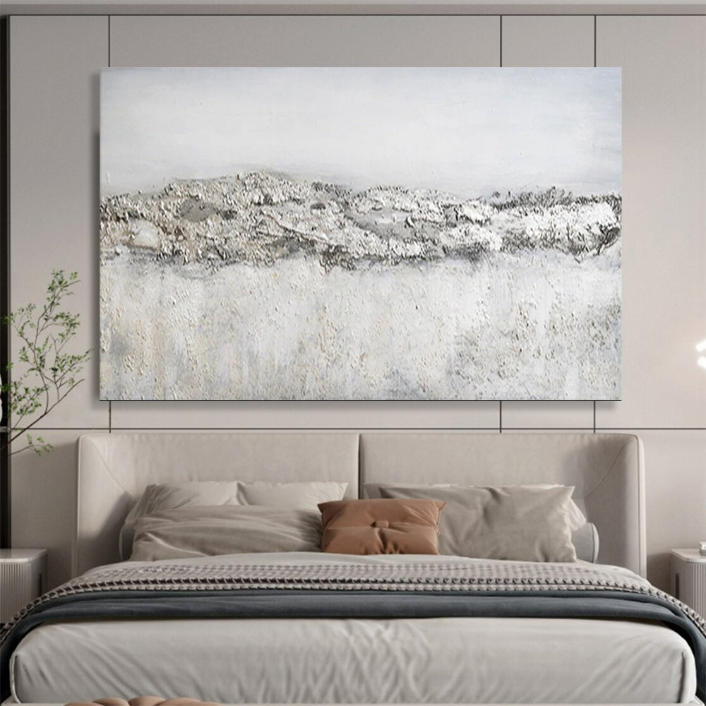 “Gray - White Textured Terrain” - Minimalist Abstract Painting On Canvas PT260