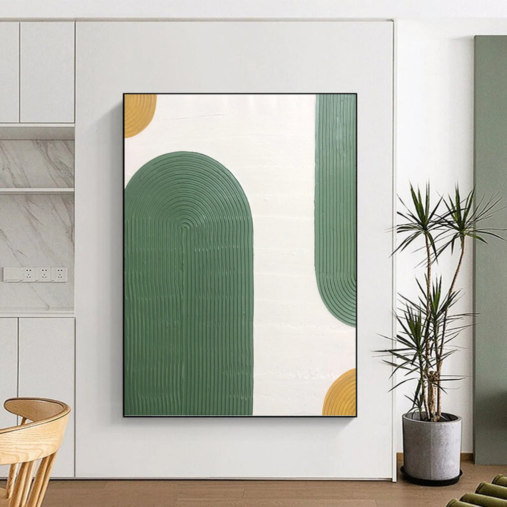 “Green - Gold Arch Textures” - Minimalist Abstract Painting On Canvas PT1170