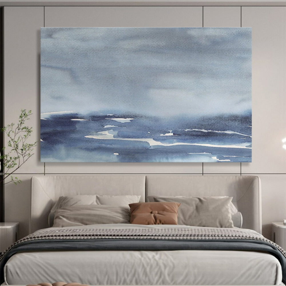 “Muted Blue Watercolor Seascape” Watercolor Painting On Canvas DKS168