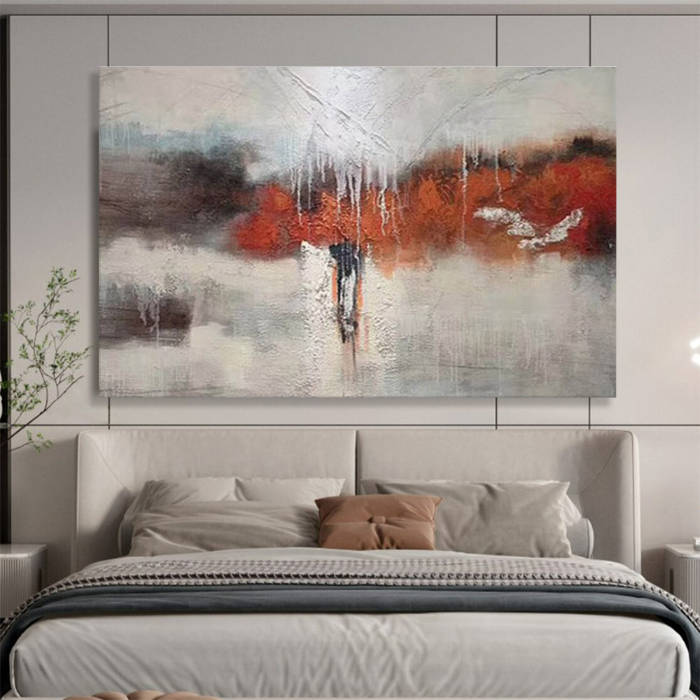 “Red - Grey Dripping Emotion” Abstract Painting On Canvas DKS299