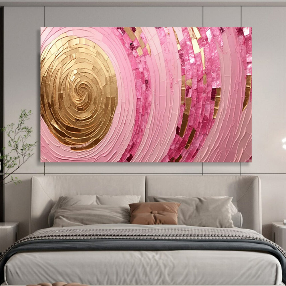 “Pink Spirals & Gold Centers” - Abstract Mandala - Painting On Canvas PT1707