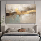“Gold Strokes & Neutral Blends” - Abstract Color Field - Painting On Canvas PT1714