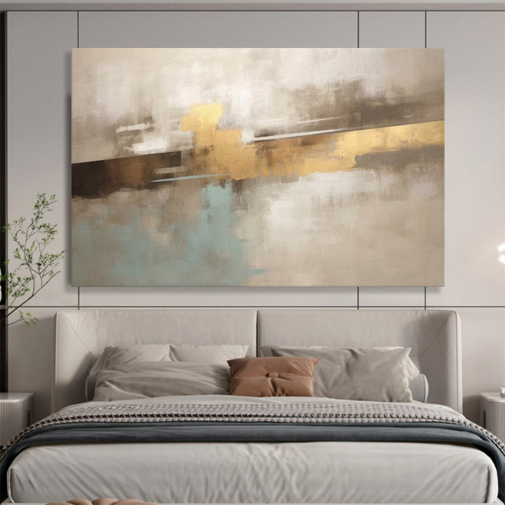 “Gold Strokes & Neutral Blends” - Abstract Color Field - Painting On Canvas PT1714