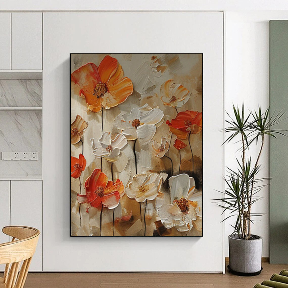 “Orange - White Floral Impasto” - Impressionist - Inspired Floral Painting On Canvas PT1399