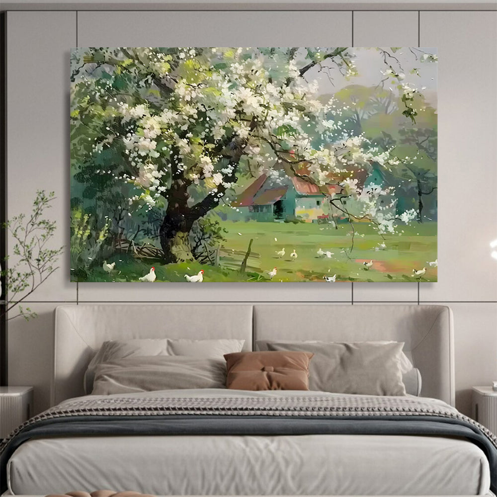 “Spring Blossom Farm” - Impressionistic Rural Painting On Canvas PT215