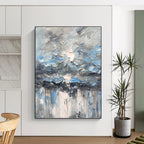 “Blue - Grey Rainy Sky Abstract” - Impasto Abstract Painting On Canvas PT1291