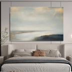 Soft Grey and Beige Sky Over Calm Sea Seascape Painting On Canvas DKS108