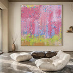 Pink, Blue, Green, Yellow with Thick Strokes "Blossom Rain" Abstract Painting On Canvas PS1402