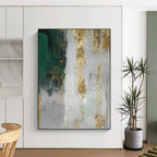 “Green and Gold Textured Abstract” - Abstract, Metallic - Accented Painting On Canvas PT1518
