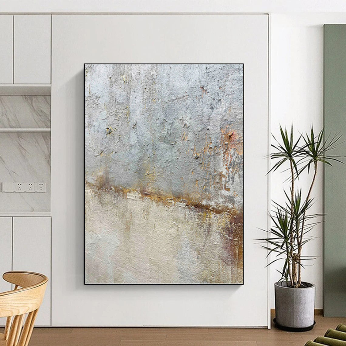 “Textured Gray and Rust Abstract” - Abstract, Industrial - Toned Painting On Canvas PT1508