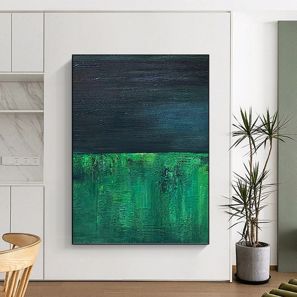 “Green - Black Abstract Layers” - Minimalist Abstract Painting On Canvas PT1201