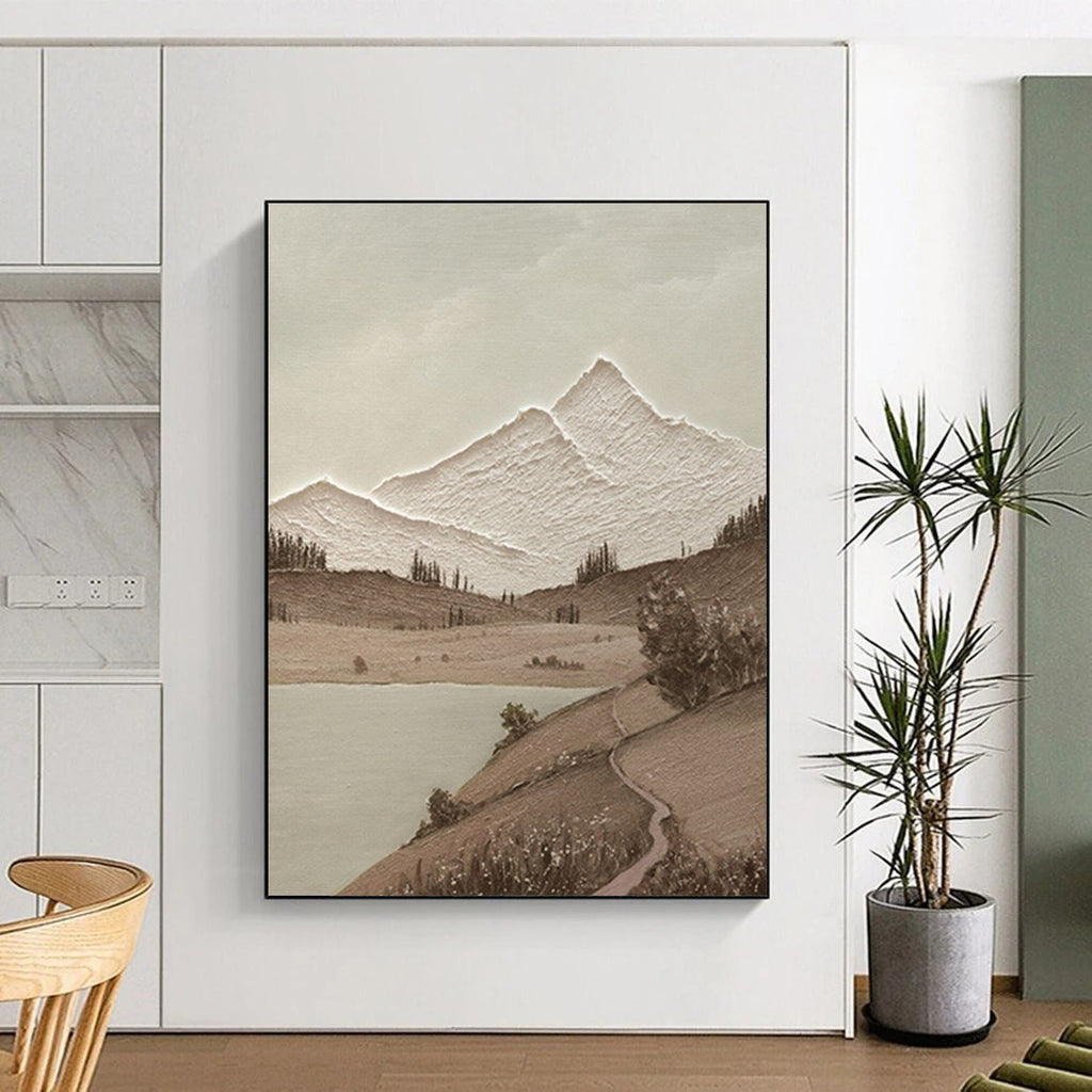 “Sepia - Toned Mountain Vista - Textured Landscape” Painting On Canvas DS268