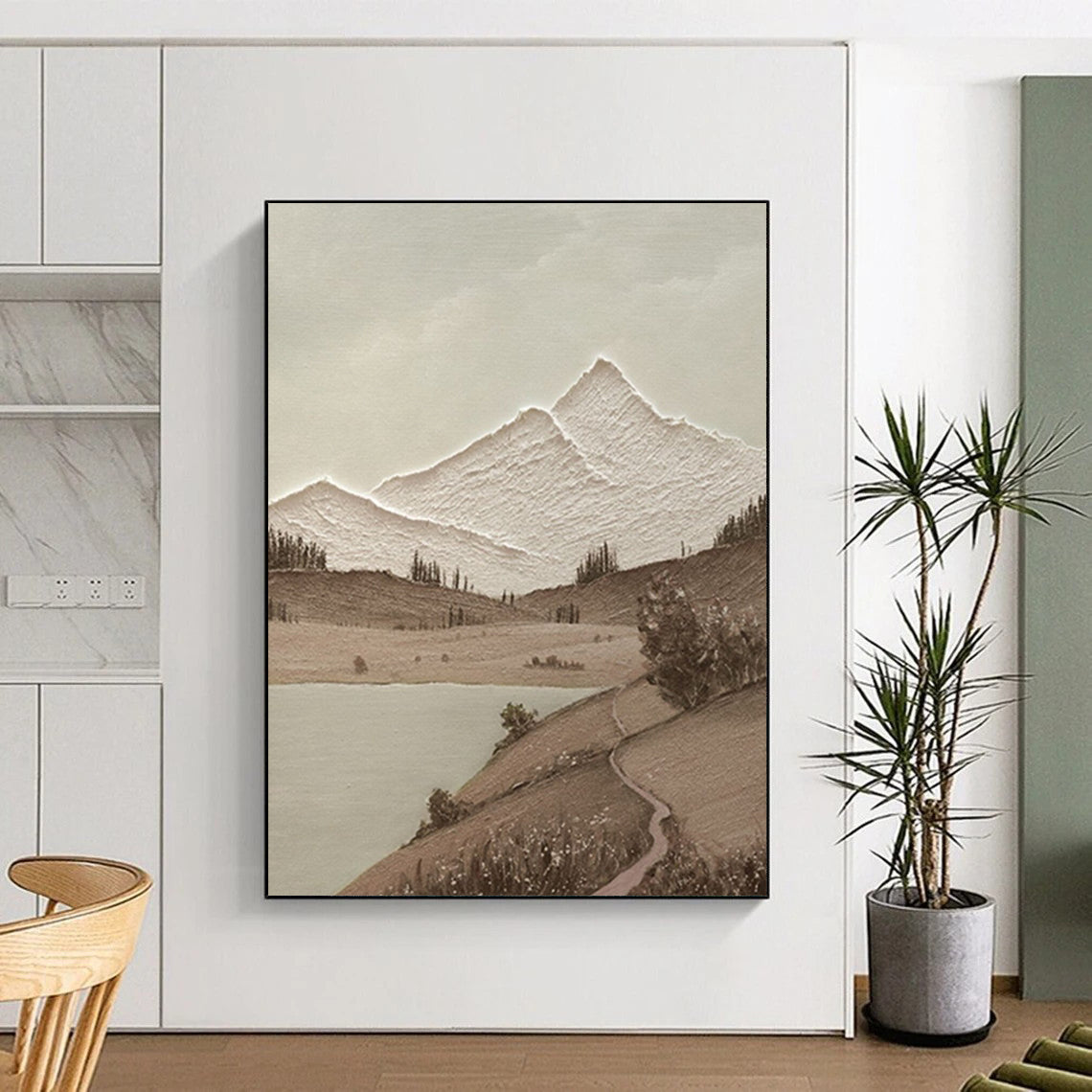 “Sepia - Toned Mountain Vista - Textured Landscape” Painting On Canvas DS268