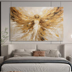 “Golden Angel with Outstretched Wings” - Impasto Figurative Painting On Canvas PT082