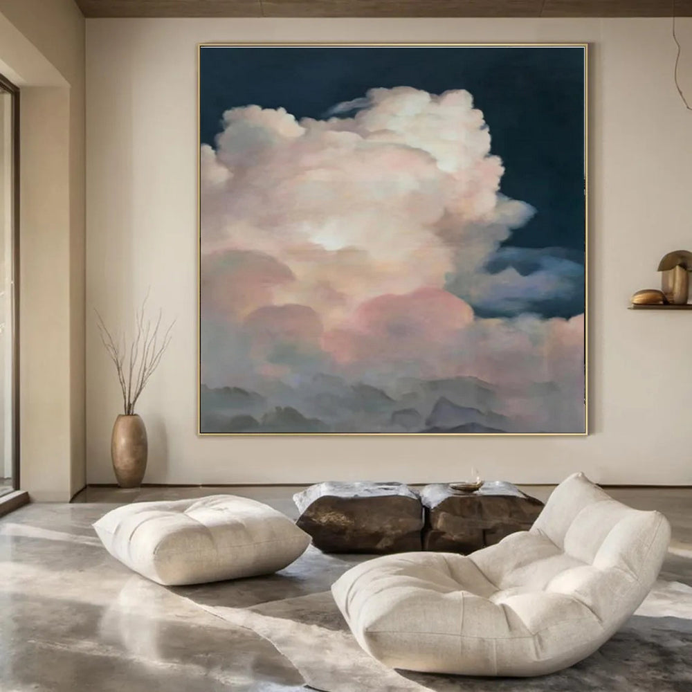 Dark Blue, Pink, Purple with Fluffy Textures "Cotton Candy Sky" Abstract Painting On Canvas PS1423